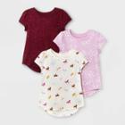 Toddler Girls' 3pk Unicorn Heart Sparkle Short Sleeve T-shirt - Cat & Jack Purple/burgundy/cream