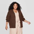 Women's Plus Size Long Sleeve Honeycomb Open Layering Cardigan - Universal Thread Brown