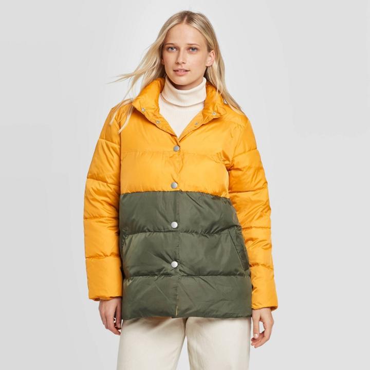 Women's Long Sleeve Puffer With Snaps Jacket - Who What Wear Yellow S, Women's,