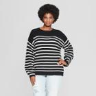 Women's Plus Size Striped Textured Pullover Sweater - Ava & Viv Black/cream