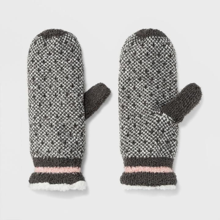 Isotoner Women's Polka Dot Recycled Yarn Fleece Lined Patterned Mitten - Grey/white, Gray/white