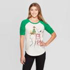 Peanuts Women's Snoopy Raglan 3/4 Sleeve Graphic T-shirt (juniors') - White/green M, Women's,