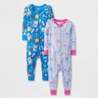 Baby Girls' 2pk Rainbow Artpaint & Heart Pajama Romper - Cat & Jack Blue