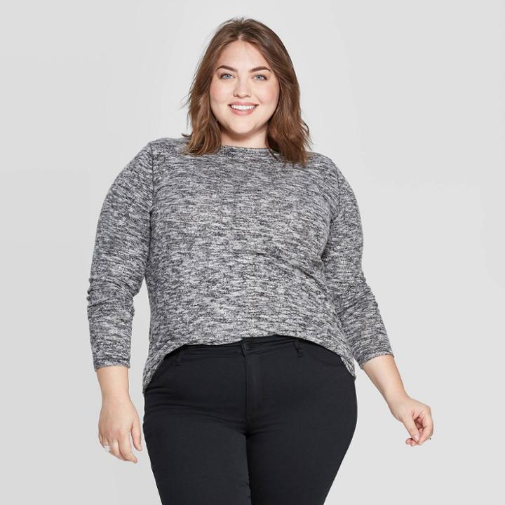 Women's Plus Size Long Sleeve Crewneck Hacci T-shirt - Universal Thread Gray