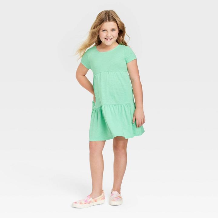 Girls' Tiered Short Sleeve Knit Dress - Cat & Jack Green