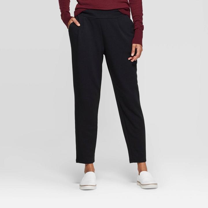 Women's Mid-rise Straight Leg French Terry Pants - A New Day Black