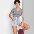 Women's Short Sleeve V-neck Slim Fit Cropped T-shirt - Wild Fable Gray
