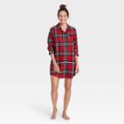 Women's Perfectly Cozy Plaid Flannel Nightgown - Stars Above Dark Red