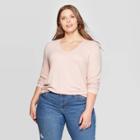 Women's Plus Size Long Sleeve V-neck Lace Trim Top - Ava & Viv Blush X, Women's