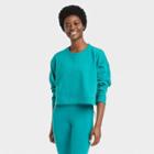 Women's Cotton Fleece Crewneck Cropped Sweatshirt - All In Motion Turquoise Green