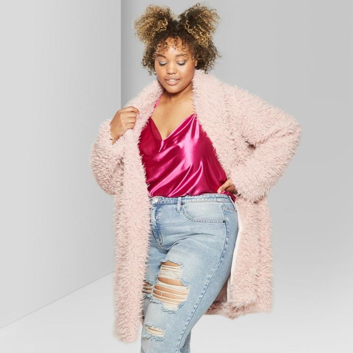 Women's Plus Size Sherpa Jacket - Wild Fable Rose (pink)