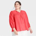 Women's Plus Size Balloon Long Sleeve Blouse - A New Day Red