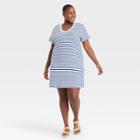 Women's Plus Size Striped Short Sleeve T-shirt Dress - Universal Thread Navy