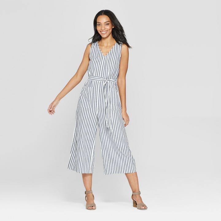 Women's Striped Sleeveless V-neck Jumpsuit - Universal Thread Navy