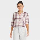 Women's Long Sleeve Flannel Button-down Shirt - Universal Thread Lilac Plaid M, Purple Plaid