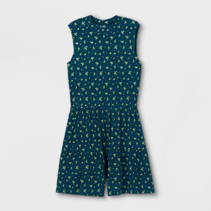 Girls' Floral High Neck Sleeveless Romper - Art Class Green