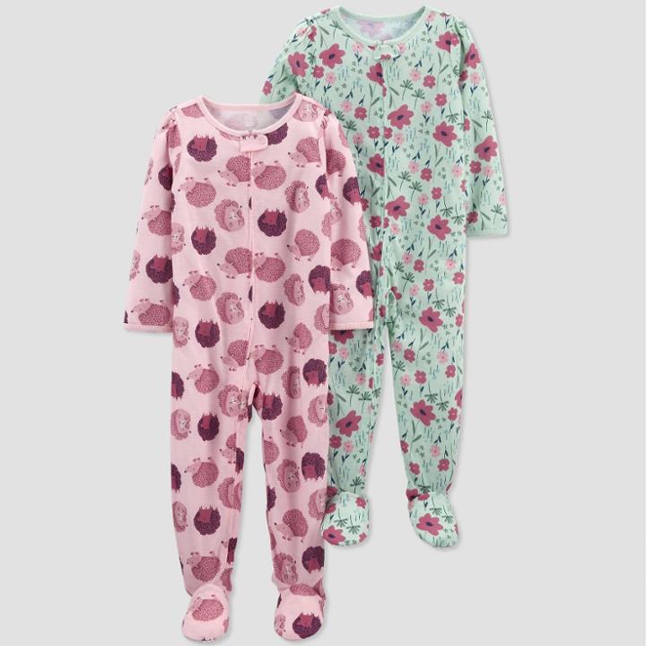 Baby Girls' 2pk Floral Hedgehog Footed Pajama - Just One You Made By Carter's Pink