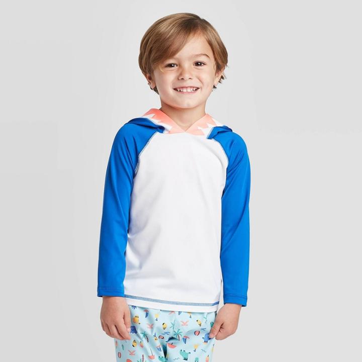Toddler Boys' Shark Hooded Long Sleeve Rash Guard - Cat & Jack Blue 3t, Toddler Boy's