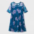 Girls' Illusion Mesh Dress - Art Class Blue Floral