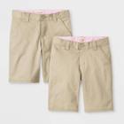 Girls' 2pk Flat Front Stretch Uniform Shorts - Cat & Jack Beige