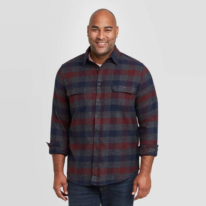 Mens Tall Standard Fit Long Sleeve 2-pocket Flannel Button-down Shirt - Goodfellow & Co Scarlet