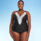 Women's Plus Size Lace Tankini Top - Sea Angel Black