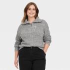 Women's Plus Size Mock Turtleneck Quarter Zip Pullover Sweater - Universal Thread Gray