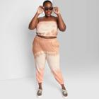 Women's Plus Size High-rise Vintage Jogger Sweatpants - Wild Fable Cream Tie-dye 1x, Ivory Tie-dye