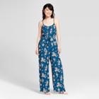 Women's Floral Strappy Jumpsuit W/ Lace Trim - Xhilaration Teal (blue)/orange/mauve Floral