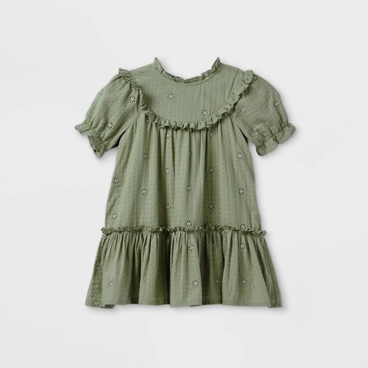 Toddler Girls' Embroidered Short Sleeve Dress - Cat & Jack Army Green