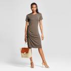 Women's Drawstring T-shirt Dress With Shirring Detail - K By Kersh Olive M, Size: