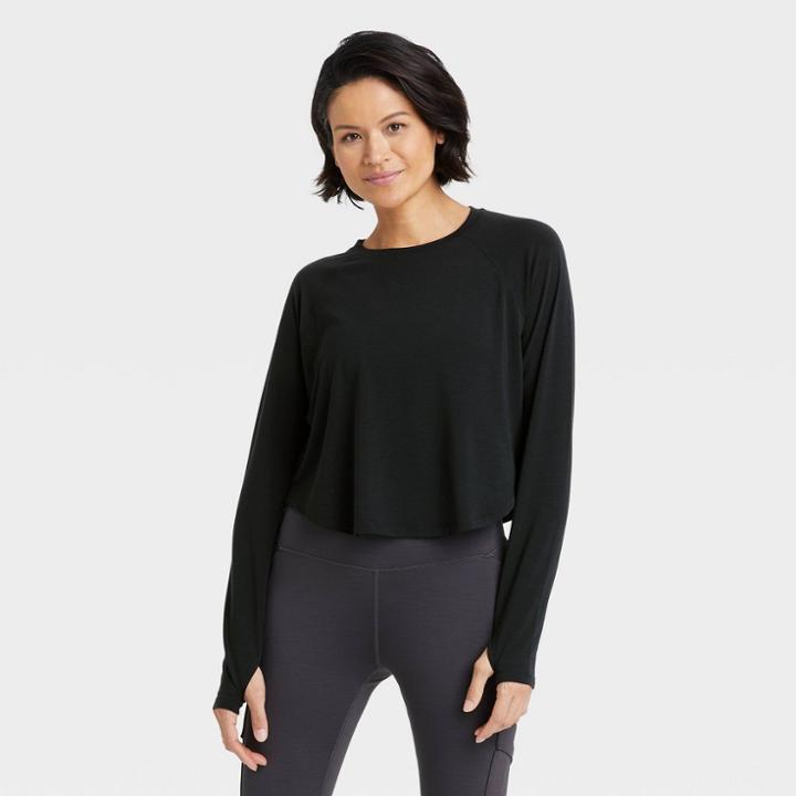 Women's Long Sleeve Crop Top - All In Motion Black