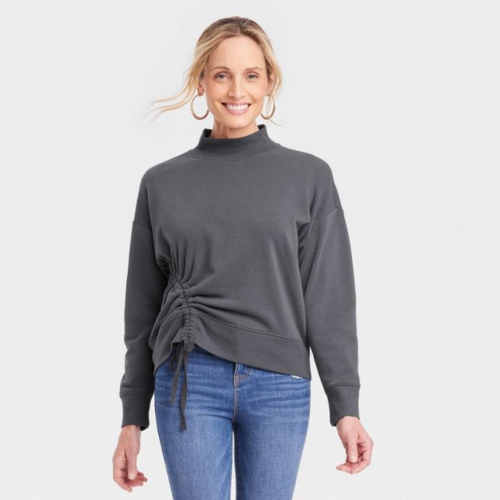 Women's Ruched Sweatshirt - Knox Rose Dark Gray
