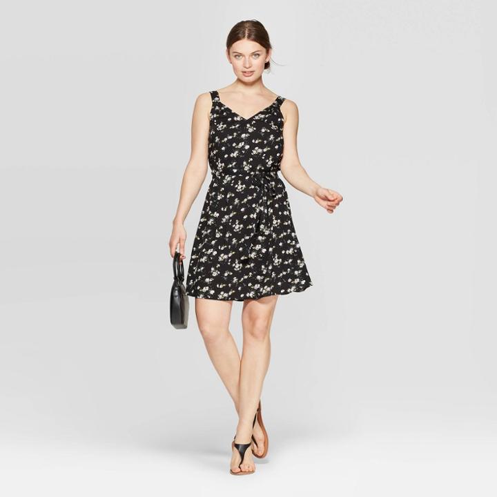Women's Floral Print Sleeveless V-neck Woven Dress - A New Day Black