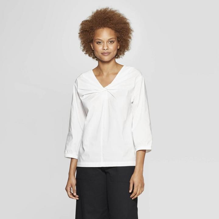 Women's 3/4 Sleeve Twist Front Blouse - Prologue White