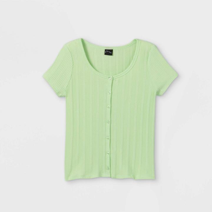 Girls' Rib-knit Button-front Short Sleeve T-shirt - Art Class Light Green