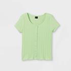 Girls' Rib-knit Button-front Short Sleeve T-shirt - Art Class Light Green