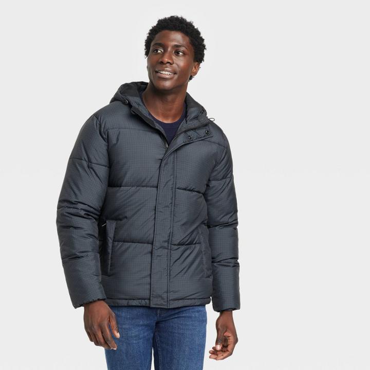 Men's Midweight Puffer All Over Hounds Tooth Jacket - Goodfellow & Co Black