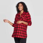 Maternity Plaid Elbow Sleeve Flannel Tunic - Isabel Maternity By Ingrid & Isabel Red