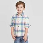 Toddler Boys' Long Sleeve Woven Plaid Button-down Shirt - Cat & Jack Green/pink 12m, Toddler Boy's