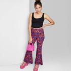 Women's High-rise Plisse Flare Pants - Wild Fable Pink Floral Xxs