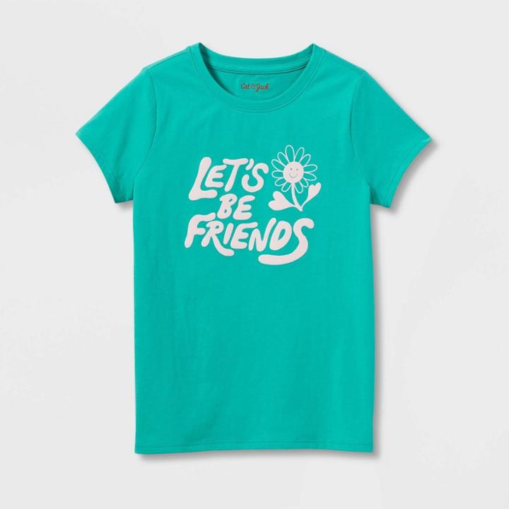 Girls' 'let's Be Friends' Short Sleeve Graphic T-shirt - Cat & Jack Dark Mint