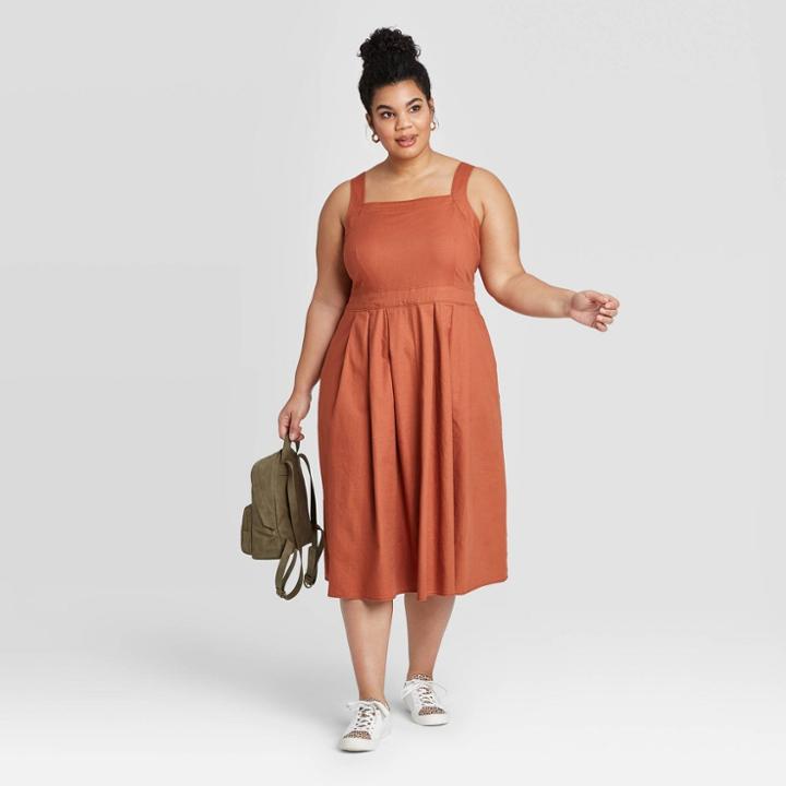 Women's Plus Size Sleeveless Square Neck Pleated Dress - Universal Thread Rust 14w, Women's, Red