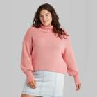Women's Plus Size Turtleneck Cropped Pullover Sweater - Wild Fable Pink