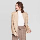 Women's Long Sleeve Ribbed Cuff Tweed Cardigan - A New Day Light Brown