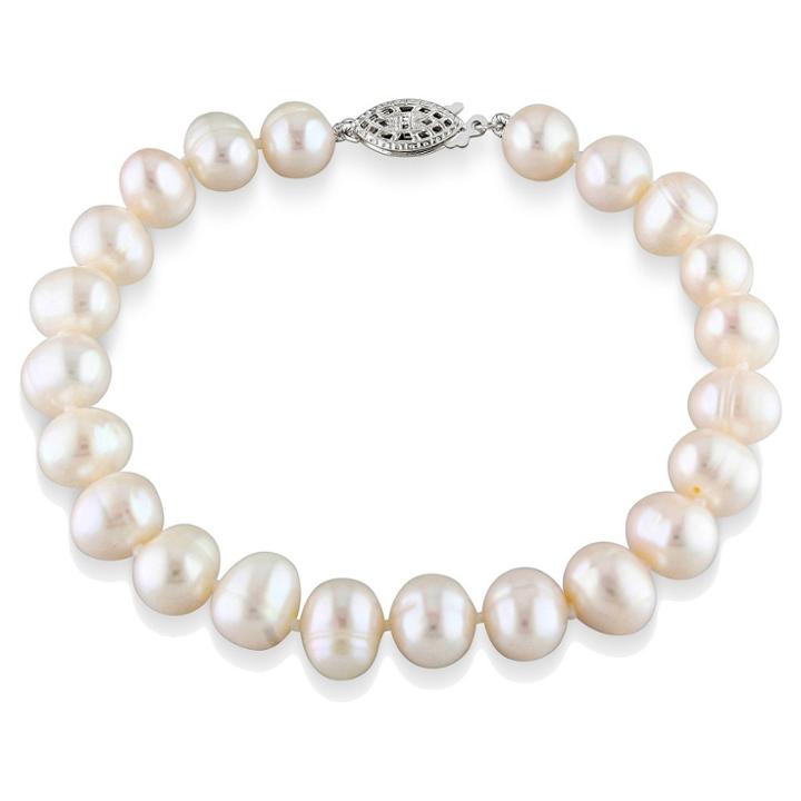 Target 8mm Freshwater Cultured Pearl Strung Bracelet With Fisheye Clasp In Sterling Silver
