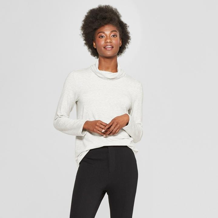 Women's Long Sleeve Funnel Neck Tunic Sweatshirt - A New Day Light Heather Gray