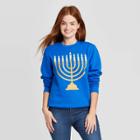 Mighty Fine Women's Menorah Holiday Sweatshirt - Royal Blue