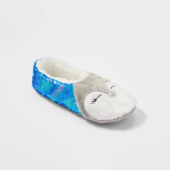 No Brand Women's Penguin Flip Sequin Pull-on Slipper Socks - Blue/gray