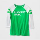 Shinsung Tongsang Women's 3/4 Sleeve 'luckiest Mom' Baseball T-shirt - Green